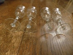 Crystal Glasses Cordials Sherry Vtg Set 4 Etched Floral Bamboo stem Leaves 5.25″