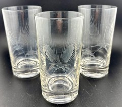 Set Of 3 Vintage Etched Wheat Pattern Highball Glasses