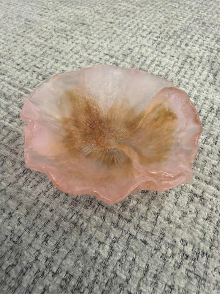 Empty Pocket Bowl Flower Crystal Daum France MOD4 Pink, And Amber