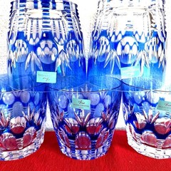 HOYA Crystal Rock Glass 5pcs set 8.5×8.5cm/3.34×3.34″ Blue HOYA Crystal Crystal