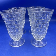 VTG Set Of 4 Fostoria American Cubist Manganese Glass 5.75” Footed Tea Goblets
