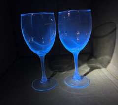 Vintage Clear Crystal Stemmed Wine Glasses, Blue Manganese Glow