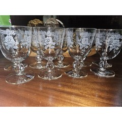 9 Vintage Libbey Etched White Rose Crown «QUEEN ESTHER» Goblets Htf Pattern