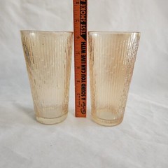 Pair of Jeannette Marigold Carnival Tree Bark Drink Tumblers Barware 14 oz. 6″