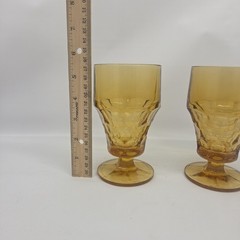 2 Vintage Indiana Honeycomb Gold Amber Tall Footed Water Glass-5.5″ Tall