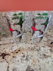 Vintage Hazel Atlas Pheasant /Setter Glass Barware Set 6 Tumblers With Holder