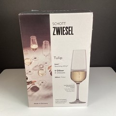 4 Boxed Schott Zwiesel tulip champagne flutes 9.6oz