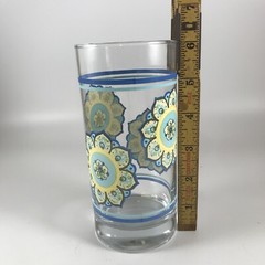 Vintage Libbey Crisa Glassware Blue Yellow Floral Geometric Tumbler Set of 2