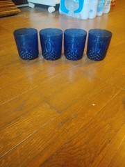 Vintage French Cobalt Blue High Ball Goblets Cut To Clear 6