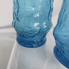 Anchor Hocking Rain Flower Tumblers, Vtg Aqua Blue Retro Crackle Glass Set of 2