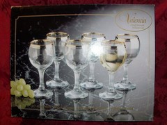 Valencia Wine Glass 24k Gold Rim 5.75 Inches Tall, 6 OZ. NEW IN BOX (6)