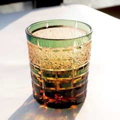 Whiskey Crystal Glass Tumbler Hand Cut To Clear Edo Kiriko Glass 9oz/250ml Green