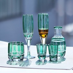 Bohemian Style Champagne Flute Glasses Hand Cut To Clear Crystal Glass 6oz Green