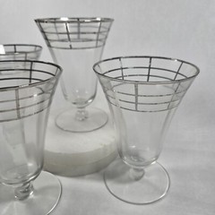 Vintage Uranium Glass Set of 4 Goblets Silver Overlay Art Deco Glasses