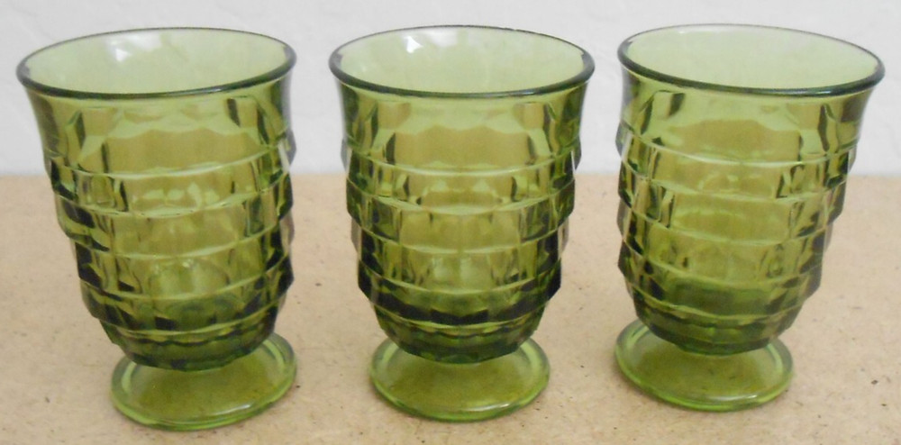 Avocado Green 3.75″ Tall Vintage Whitehall Tumblers by Colony Glass Set of 3