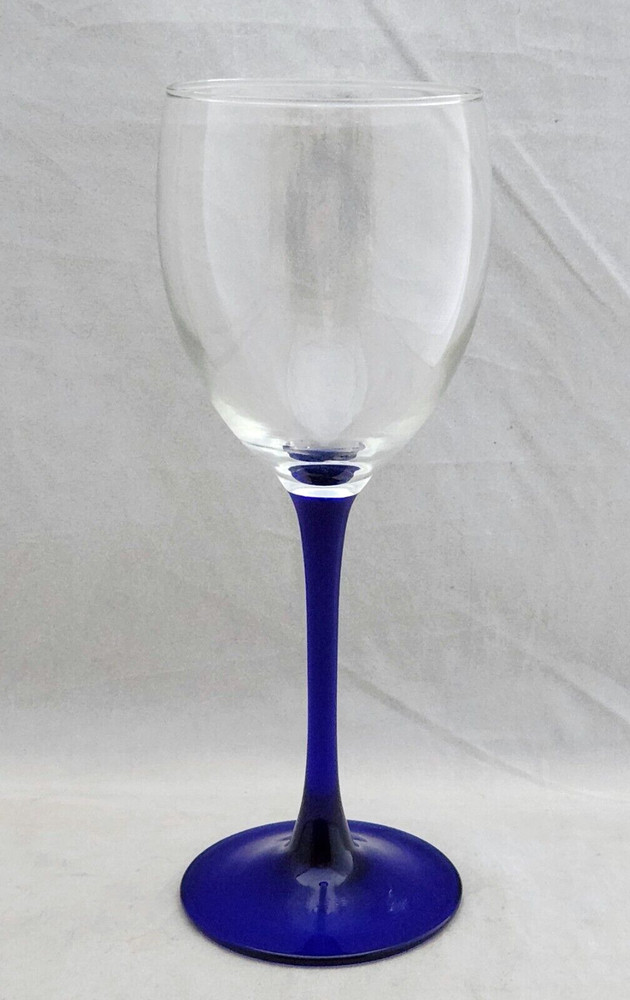 Cristal D’Arques-Durand NEPTUNE Blown Glass Blue Stem &Foot CLARET WINE GLASS