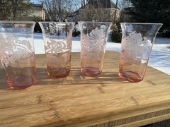 Cambridge Glass Co CHRYSANTHEMUM Etch Pink 11 oz Beverage Tumbler 4-7/8”~4 Pc