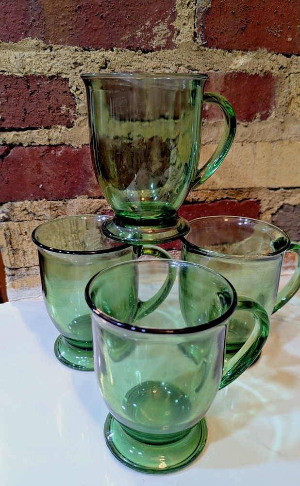 Green Glass Large Coffee/Beverage Cup Anchor Hocking Vintage. Lot of 4