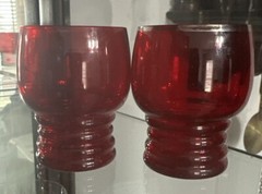 2 Ruby Red Imperial Glass Shaeffer 2.5″ Shot Glasses 1930’s Art Deco