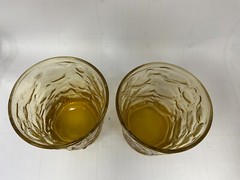 Vintage 2 Anchor Hocking Rock Glasses Amber Honey Gold 3″ 3.5″