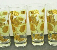 6 BARTLETT COLLINS POKEE GOLD CHRYSANTHEMUM 6 3/4″ TOM COLLINS COOLERS BAR WARE