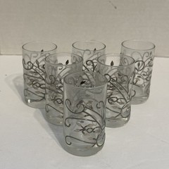 VTG 6 Silver Scroll Tumblers Libbey MCM Highball Cocktail Glasses Embossed