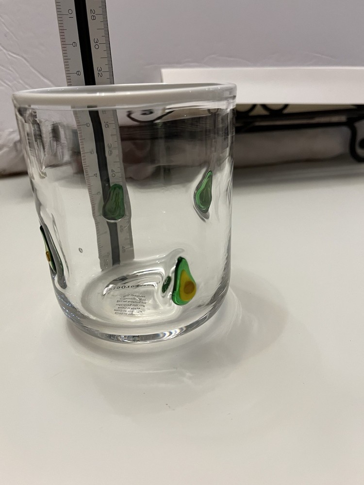 Anthropologie Avocado Pattern Tumbler Glass Clear With White Rim