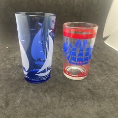 Vintage Hazel Atlas Blue Tall Ships With Red Bands and Hazel Cobalt Blue Glass