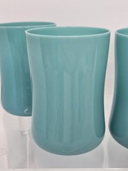 Turquoise Blue Opaline Glass Tumbler Cups Possibly French Portieux? 3 3/4″ Tall