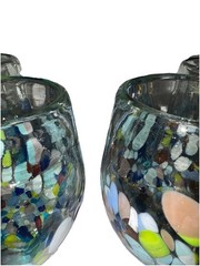 Handblown Recycled Confetti Glass Stemless Wine Glasses And Decanter