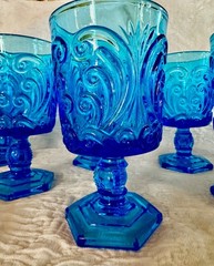 Vintage 1960s Blue Imperial Glass Goblets, as-new condition, set of 9