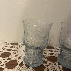 Set of 2 Vintage Libbey Light Blue Country Garden Daisy 4″ Juice Glasses MCM