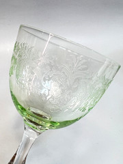 3 Antique French St.Louis Crystal Vaseline Uranium Etched Glass Cup Wine Goblets