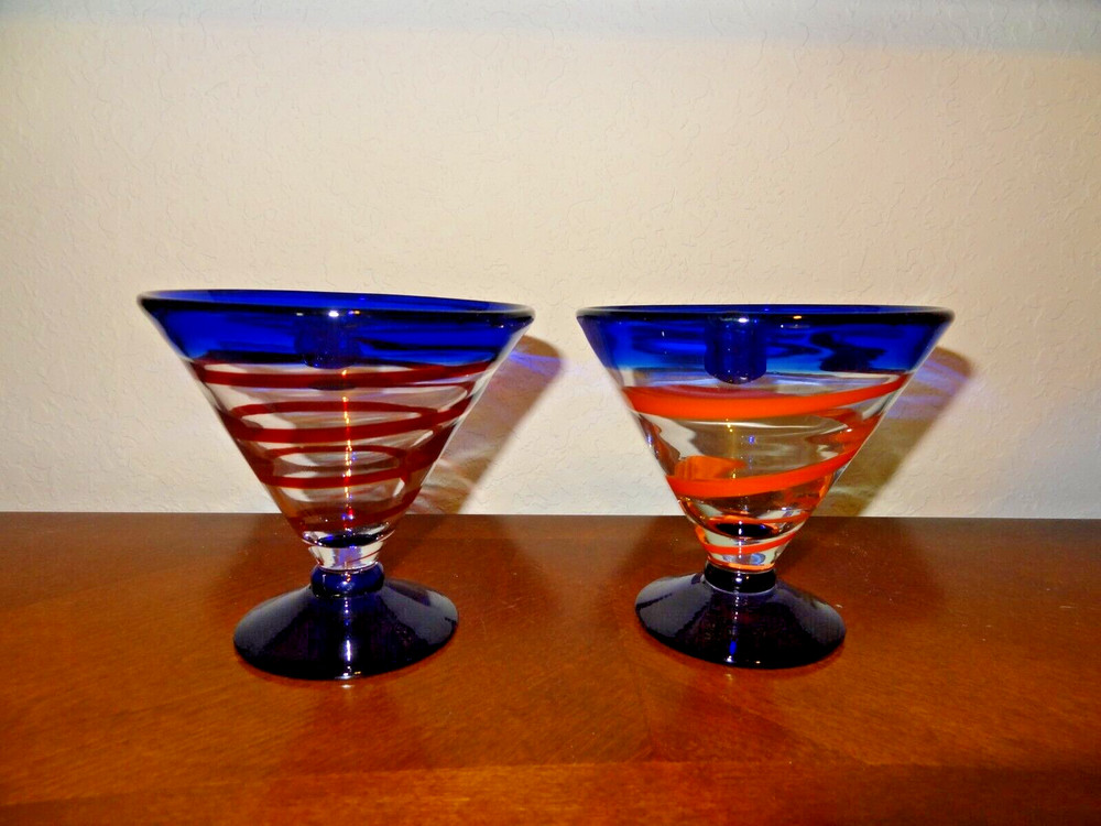 2 Royal Caribbean Blown Art Glass Martini/Margarita Glasses by Kosta Boda