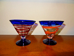 2 Royal Caribbean Blown Art Glass Martini/Margarita Glasses by Kosta Boda
