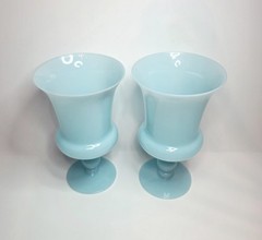 Vintage Portieux Vallerysthal Robin Egg Blue Opaline Hand-blow Glass Goblet 6.5″