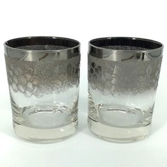 Silver Fade MCM Glasses Barware Embossed Ombré High Ball 4 In Tall Set of 2
