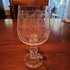 Vintage Import Assoc Cascade Etched Ball Stem Clear Glass Wine Goblet ~ Preowned