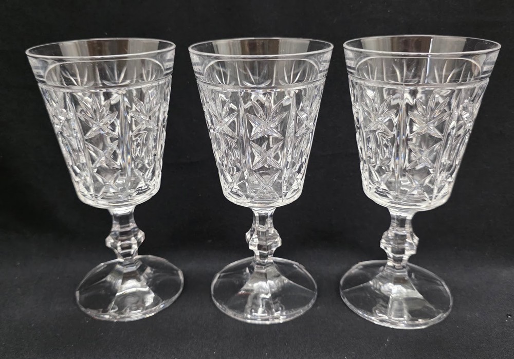 Royal Crystal Rock London Pattern Water Glasses 6-3/4″ Set Of 3 Goblets