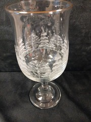 Set 4 Libbey WINTER WONDERLAND Stemmed Goblets Frosted Trees Gold Rim