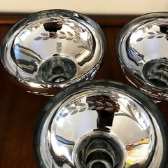 6 ANTIQUE MERCURY MIRROR GLASS ENGRAVED CHAMPAGNE WINE GOBLET GLASS WHEAT DECOR