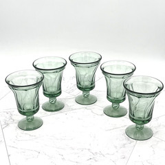 Vintage Fostoria Jamestown Green 6″ Footed Iced Tea Water Tumblers Goblets 11oz