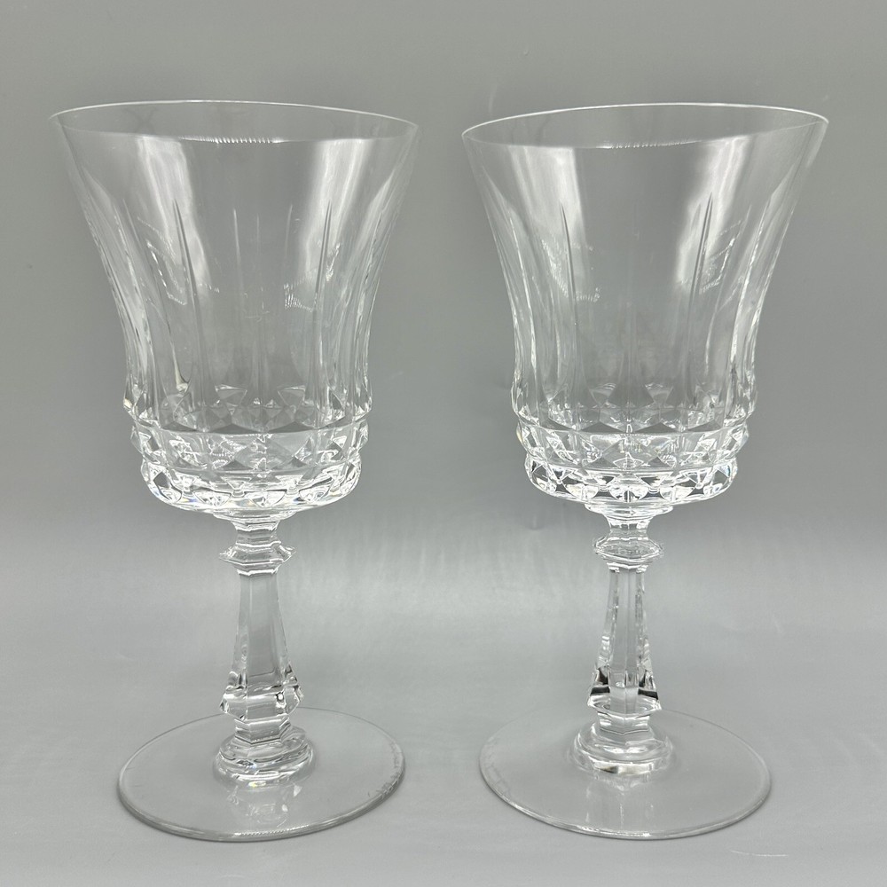 Vintage Val St Lambert GLENDALE Crystal 6 3/4” Water Goblets Set Of 2 Signed /cb