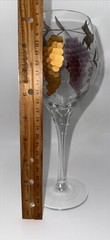 Crystal Etched Wine Glass 9.5″ Gold Purple Grapes 🍇 Silver Vine Hand Painted