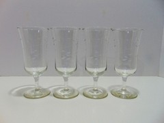 4 Libbey Interlude Parfait Glasses Smooth Stem Gray Cut Swirl Leaves 1968- (B)