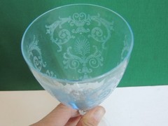 Set 4 Fostoria Water 8 1/4″ Stem Versailles Azure Blue Vintage Glass Art Deco