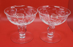 Heisey Glass Lariat Champagne/Tall Sherbet Glasses w/ Moonglo cutting- set of 2