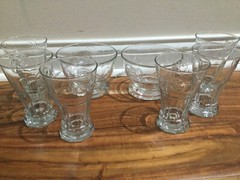 6 pc Global Amici multiside Highball Tumbler Heavy Glass Panel Embossed chicken