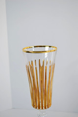 CC ZECCHIN Italian Murano Glass Gold Gilt Champagne Flutes Set Of 2