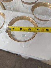 Vintage Gold Encrusted Wine Goblets Set of 6 Ornate Floral Rim Optic Glass 7″